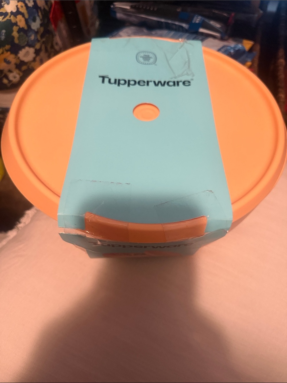 Tupperware Peach-Orange Round Blossom  serve and store 18 cup bowl set